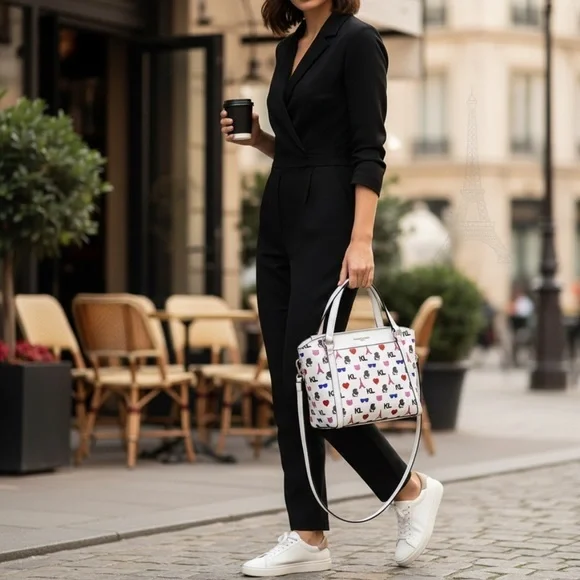 Karl Lagerfeld Paris Iris Tote Handbag, crossbody strap White multi - Picture 3 of 14